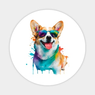 Rainbow Corgi in Sunglasses Funny Corgi Dog Lovers Magnet